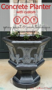 Fall clean up and DIY paint finish for concrete planter via Our Southern Home