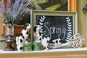 Spring mantel with thrift store finds by Our Southern Home