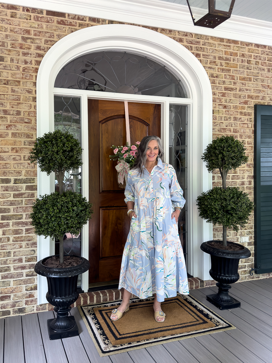 woman in anthropologie dress