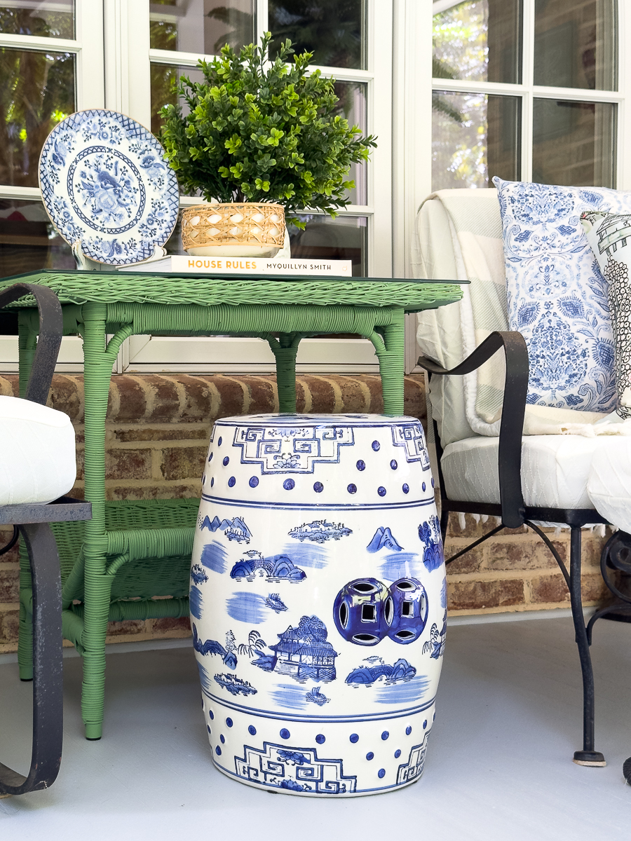 chinoiserie garden stool and table