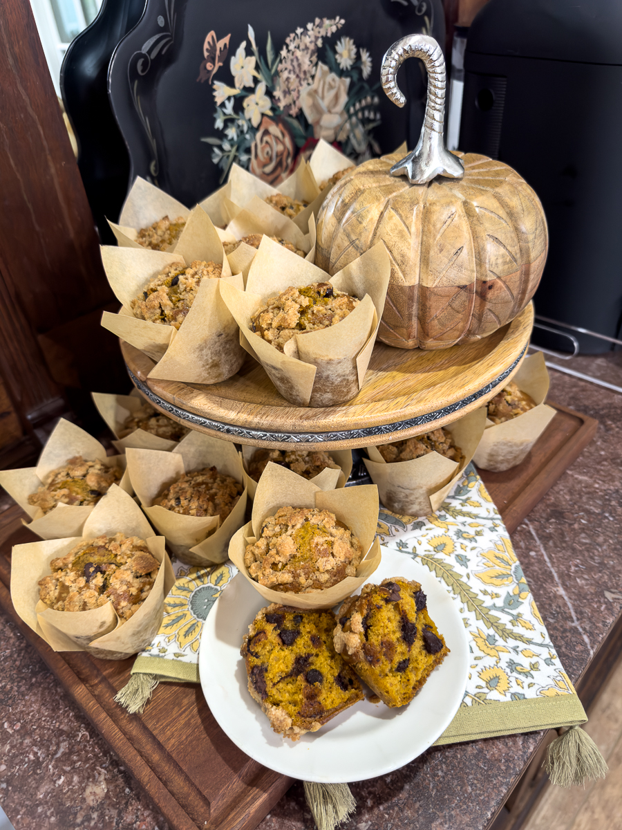 pumpkin muffins on cake plate